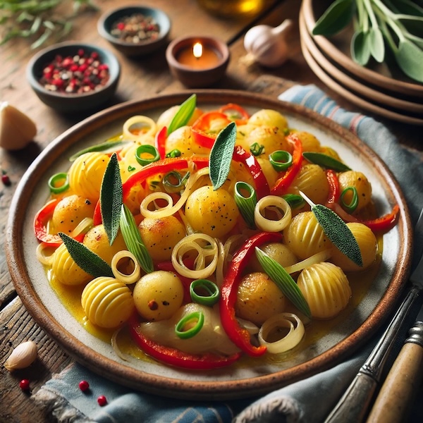 Safran-Kartoffel-Gemüse-Pfanne mit Salbei Safran-Kartoffel-Gemüse-Pfanne mit Salbei